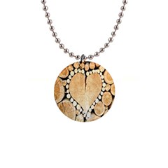 Wooden Heart 1  Button Necklace