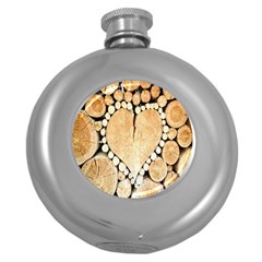 Wooden Heart Round Hip Flask (5 oz)