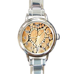 Wooden Heart Round Italian Charm Watch by nate14shop