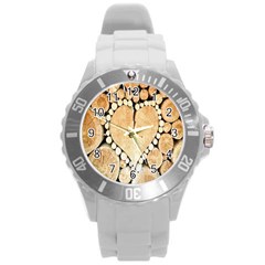 Wooden Heart Round Plastic Sport Watch (L)