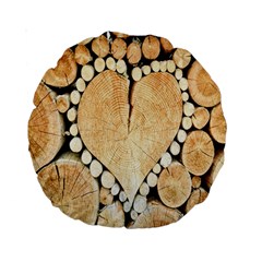 Wooden Heart Standard 15  Premium Round Cushions