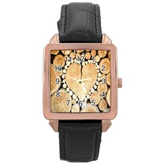 Wooden Heart Rose Gold Leather Watch 