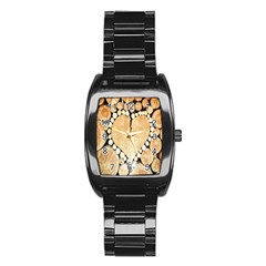 Wooden Heart Stainless Steel Barrel Watch