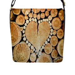 Wooden Heart Flap Closure Messenger Bag (L)