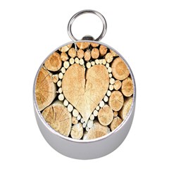 Wooden Heart Mini Silver Compasses