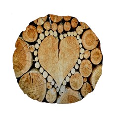 Wooden Heart Standard 15  Premium Flano Round Cushions