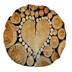 Wooden Heart Large 18  Premium Flano Round Cushions