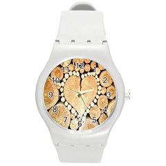 Wooden Heart Round Plastic Sport Watch (m)