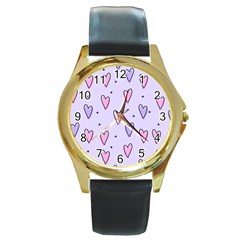 Heart-purple-pink-love Round Gold Metal Watch by nate14shop