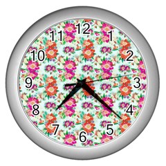 Floral Wall Clock (silver) by nate14shop