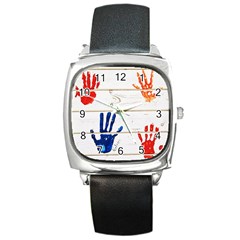 Handprint,wood Square Metal Watch by nate14shop