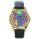 Stars Round Gold Metal Watch Front