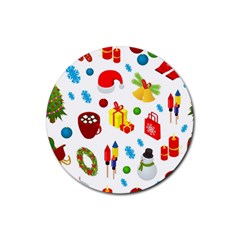 Christmas-celebration-seamless-pattern-background-vector Rubber Round Coaster (4 Pack) by nate14shop