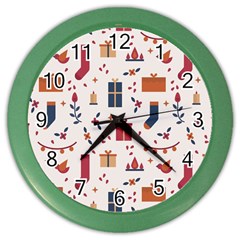 Christmas-gifts-socks-pattern Color Wall Clock by nate14shop