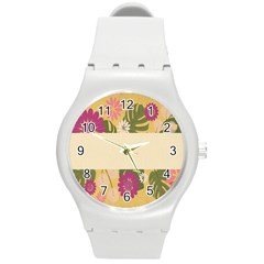 Flowers-mocca Round Plastic Sport Watch (m)