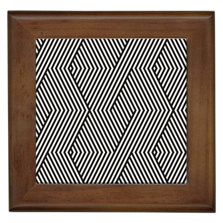 Vector-geometric-lines-pattern-simple-monochrome-texture-with-diagonal-stripes-lines-chevron-zigzag- Framed Tile