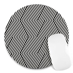 Vector-geometric-lines-pattern-simple-monochrome-texture-with-diagonal-stripes-lines-chevron-zigzag- Round Mousepads by nate14shop