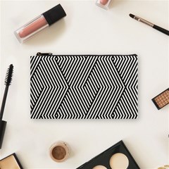 Vector-geometric-lines-pattern-simple-monochrome-texture-with-diagonal-stripes-lines-chevron-zigzag- Cosmetic Bag (small) by nate14shop