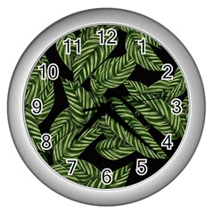  Leaves  Wall Clock (silver) by artworkshop