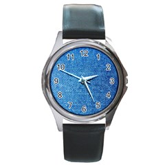 Jeans Blue  Round Metal Watch by artworkshop