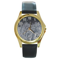 Ice Frost Crystals Round Gold Metal Watch by artworkshop