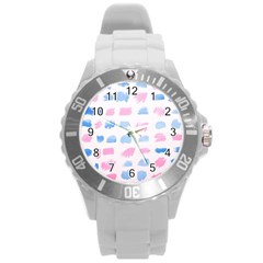 Background Collor Round Plastic Sport Watch (l) by nate14shop