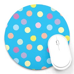 Blue Polkadot Round Mousepads by nate14shop