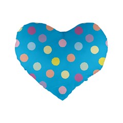 Blue Polkadot Standard 16  Premium Flano Heart Shape Cushions by nate14shop