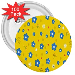 Floral Yellow 3  Buttons (100 Pack)  by nate14shop