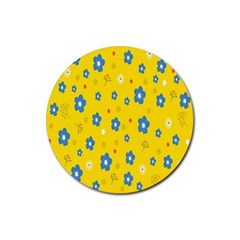 Floral Yellow Rubber Round Coaster (4 Pack) by nate14shop