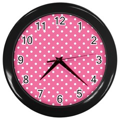 Polkadots-pink-white Wall Clock (black) by nate14shop