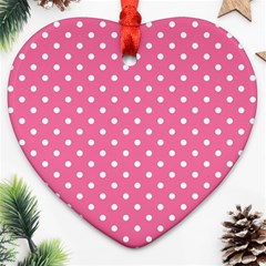 Polkadots-pink-white Heart Ornament (two Sides) by nate14shop