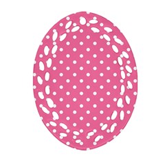 Polkadots-pink-white Ornament (oval Filigree) by nate14shop