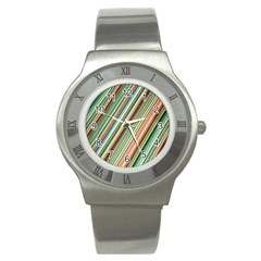 Stripe-colorful-cloth Stainless Steel Watch by nate14shop