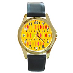 Banner-polkadot-yellow Round Gold Metal Watch by nate14shop