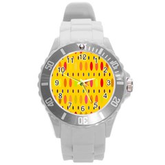 Banner-polkadot-yellow Round Plastic Sport Watch (l) by nate14shop