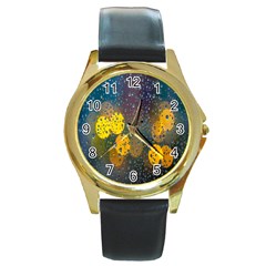  Raindrops Window Glass Round Gold Metal Watch by artworkshop