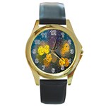  Raindrops Window Glass Round Gold Metal Watch Front