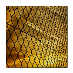 Chain Link Fence Sunset Wire Steel Fence Tile Coaster by artworkshop