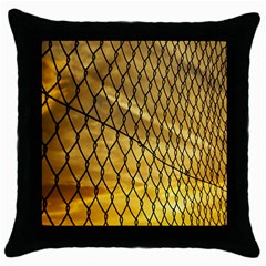 Chain Link Fence Sunset Wire Steel Fence Throw Pillow Case (black) by artworkshop