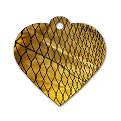 Chain Link Fence Sunset Wire Steel Fence Dog Tag Heart (one Side) by artworkshop