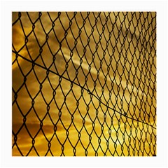 Chain Link Fence Sunset Wire Steel Fence Medium Glasses Cloth (2 Sides) by artworkshop