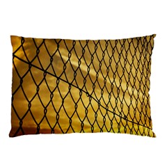 Chain Link Fence Sunset Wire Steel Fence Pillow Case by artworkshop