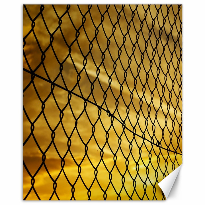 Chain Link Fence Sunset Wire Steel Fence Canvas 11  x 14 