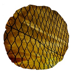 Chain Link Fence Sunset Wire Steel Fence Large 18  Premium Round Cushions by artworkshop