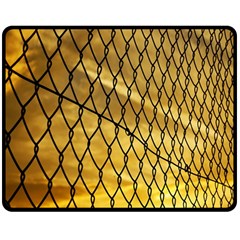 Chain Link Fence Sunset Wire Steel Fence Double Sided Fleece Blanket (medium)  by artworkshop