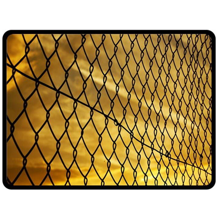 Chain Link Fence Sunset Wire Steel Fence Double Sided Fleece Blanket (Large) 