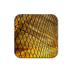 Chain Link Fence Sunset Wire Steel Fence Rubber Coaster (square) by artworkshop