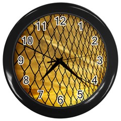 Chain Link Fence Sunset Wire Steel Fence Wall Clock (black) by artworkshop