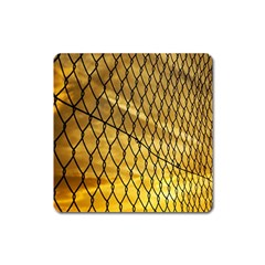 Chain Link Fence Sunset Wire Steel Fence Square Magnet by artworkshop